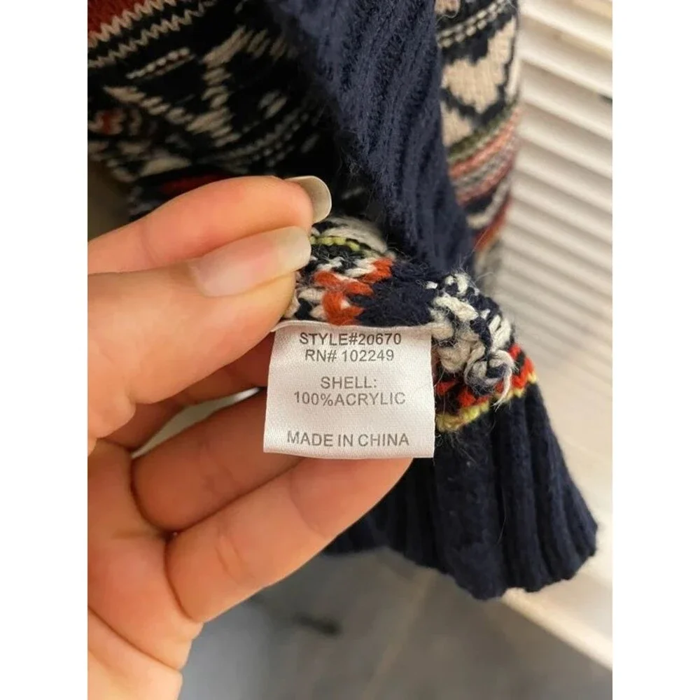 Altar’d State Fair Isle Open Front Cardigan Navy Multicolor Boho Sweater